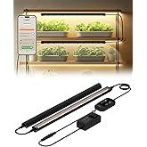 Smart Grow Light for Indoor Plants,3500K Full Spectrum LED Plant Light Strips with 3/9/12H Auto Timer,Stepless Dimming,Modular Design，Plug and Play (Black, 2 Pack 16W)