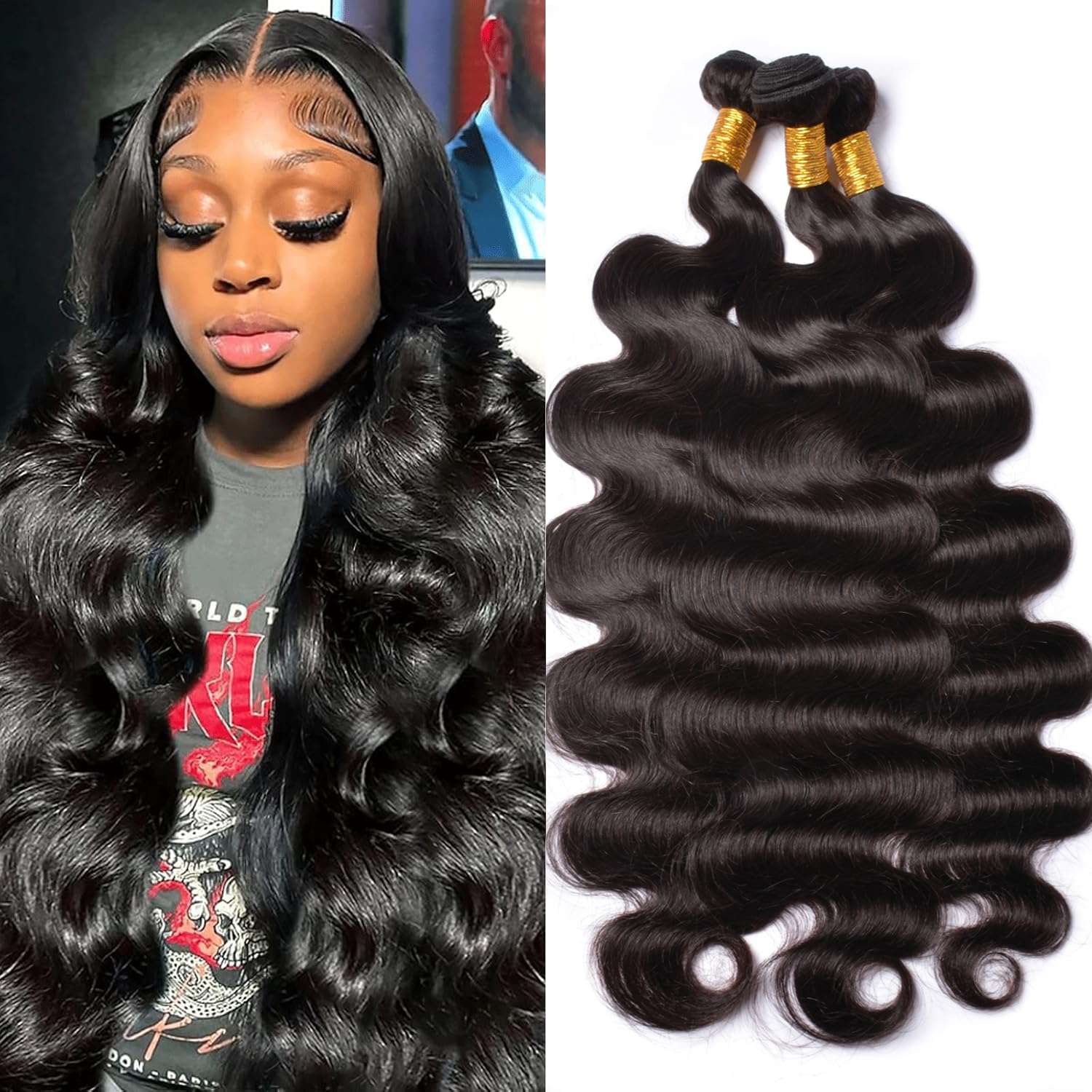 Body Wave Bundles Human Hair Bundles 12A Grade 100% Unprocessed Brazilian Virgin Hair Bundles Body Weave Wavy Bundles Deals Quick Weave Hair Extension (20 22 24) — image 1
