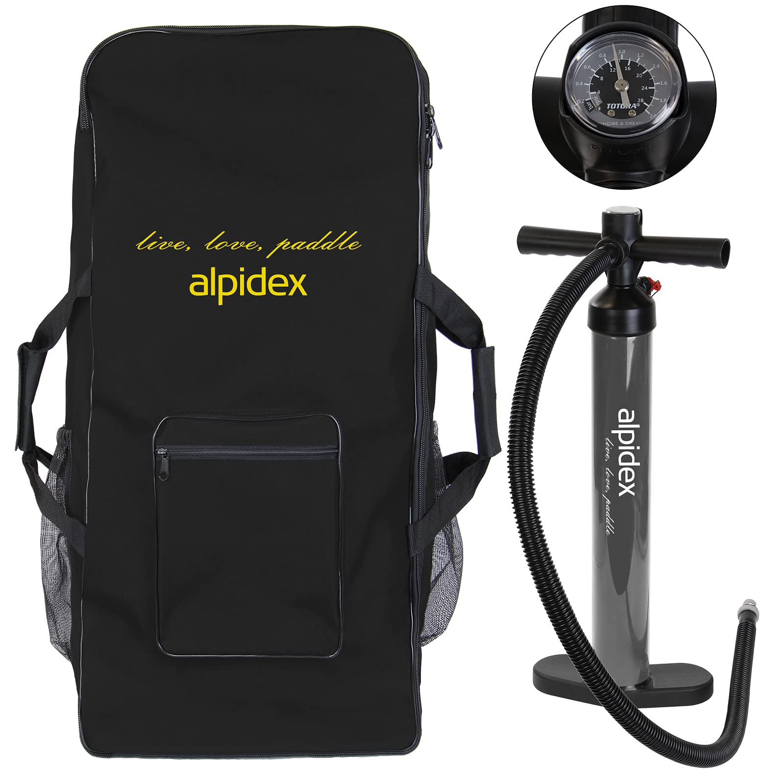 ALPIDEX Stand Up Paddle Set SUP 320 x 76 x 15 cm max. belastbar bis 200 kg Aufblasbar Stabil Leicht Komplett Set Tragetasche Paddel Finnen Luftpumpe Leash Repair Kit, Farbe:Black 4