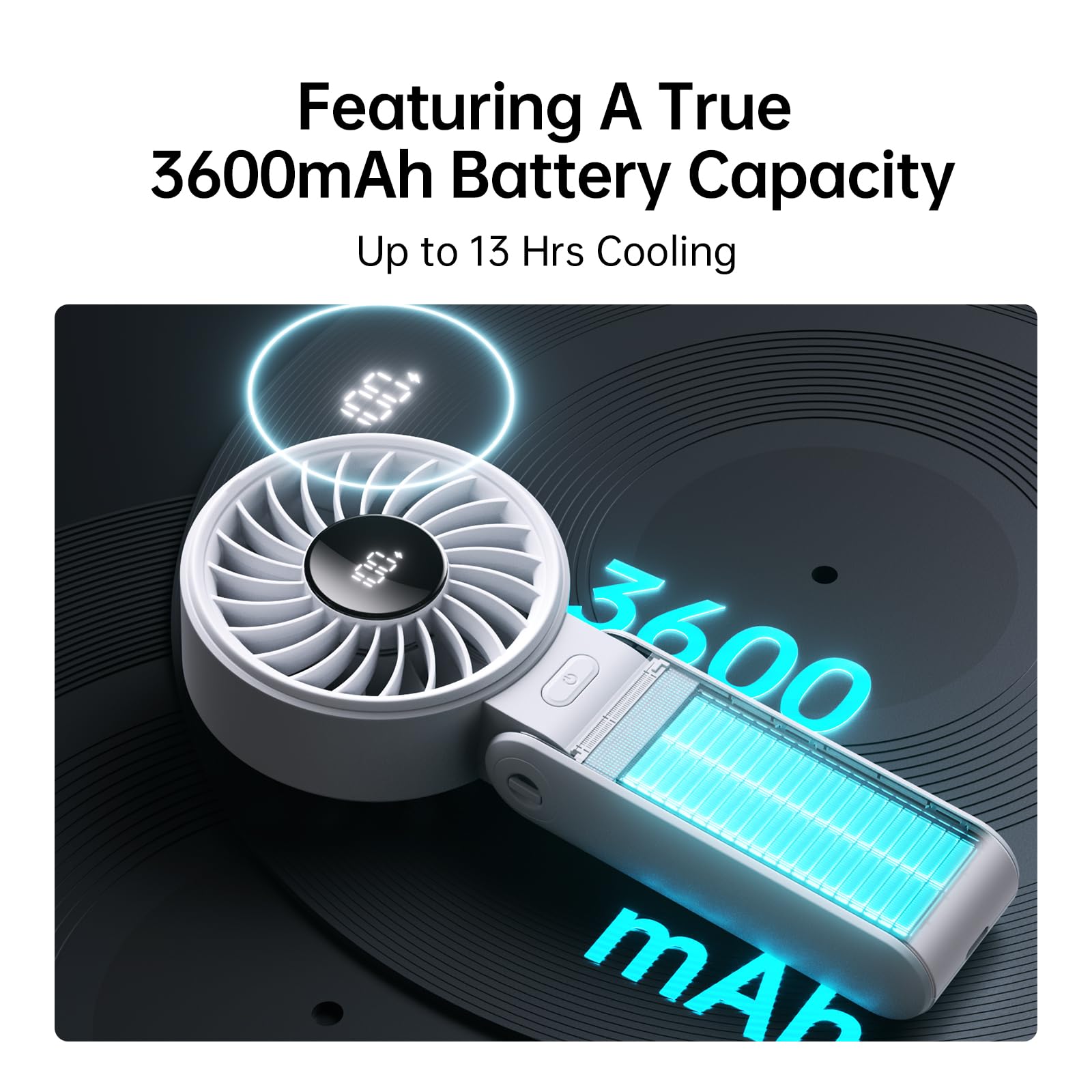 JISULIFE Handheld Fan Life7 – Ultimate Flexibility: High-Power Motor, LED Display, 13 Hrs Cooling, 3600mAh Rechargeable, 5-Speed, Foldable Design, 3-IN-1 Portable Fan for Travel Cruise Beach(Grey)