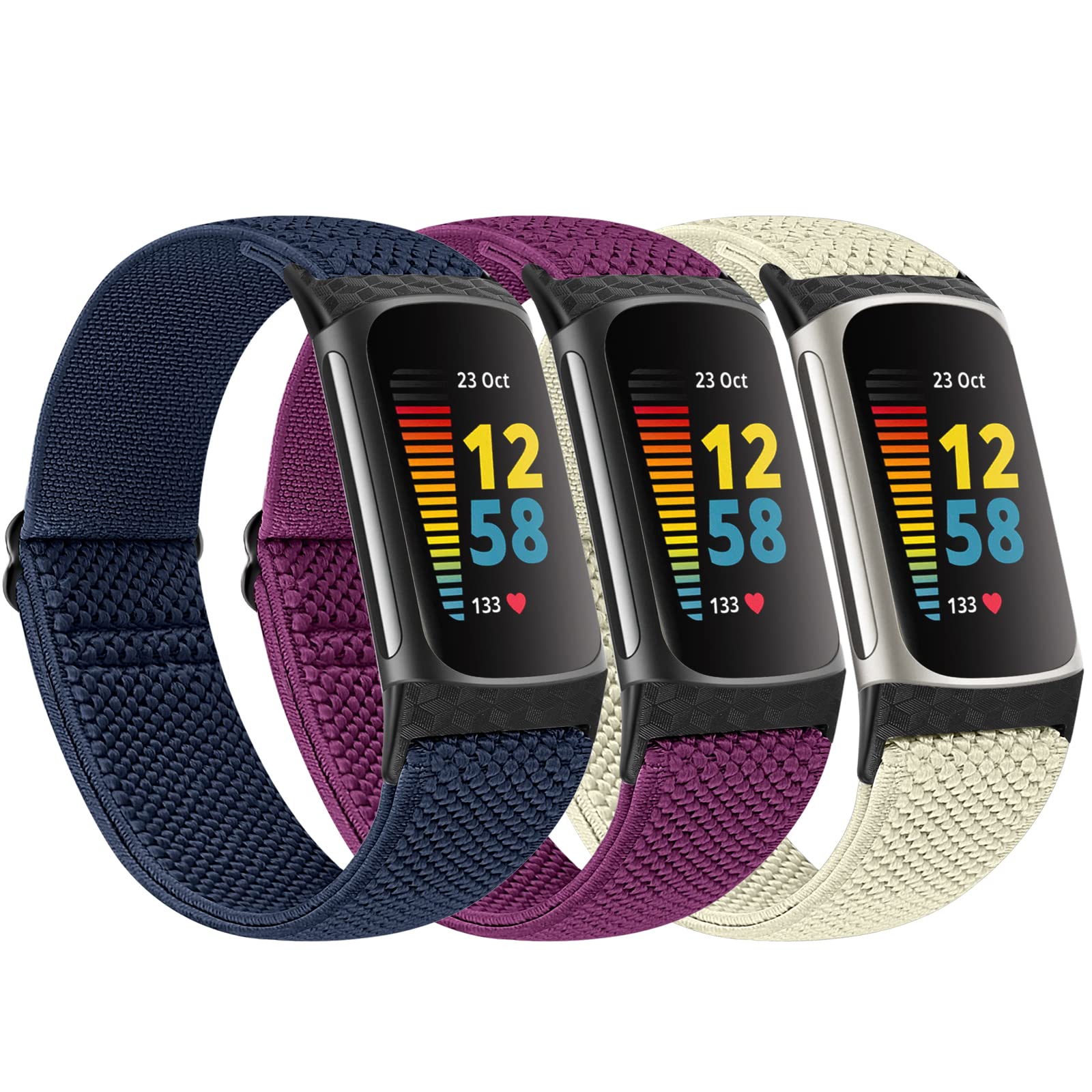 Huamanlou Elastic Sport Strap Compatible with Fitbit Charge 6/5, Soft Adjustable Breathable Nylon Replacement Wristband for Women/Men
