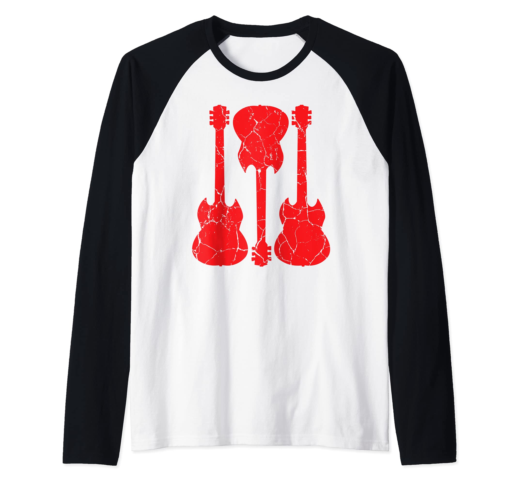 Guitar Player Rock Metal Star Musician Vintage Guitarist Raglan Baseball Tee
