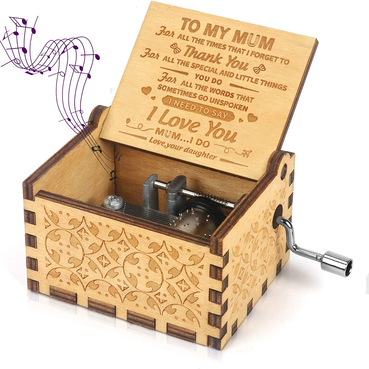 sakruda Wooden Music Box for Mom You Are My Sunshine,Gift from Daughter to Mom,Hand Crank Wood Music Box Laser Engraving Handmade Musical Box Mechanism Antique Gift for Mom on Birthday,Mother’s Day