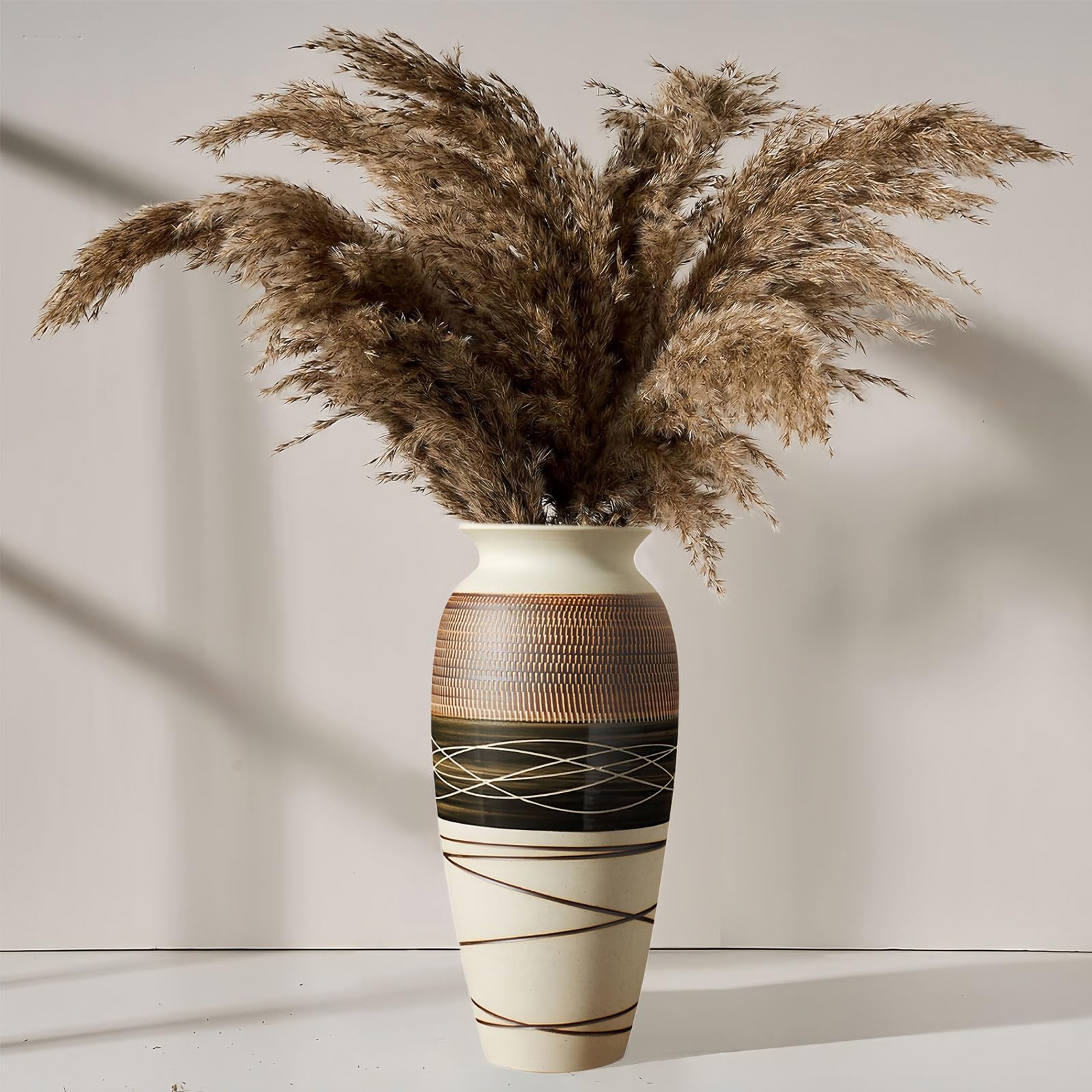 Ceramic Rustic Farmhouse Vase, 12.6" Large Vintage Flower Vase for Home Decor, Tall Boho Textured Vase for Living Room, Table, Mantel, Shelf and Centerpieces Decor and Housewarming - Image 2