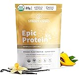 Sprout Living Epic Protein, Plant Based Protein & Superfoods Powder, Vanilla Lucuma Powder | 20 Grams Organic Protein Powder,