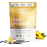 Sprout Living Epic Protein, Plant Based Protein & Superfoods Powder, Vanilla Lucuma Powder | 20 Grams Organic Protein Powder, Vegan, Non Dairy, Non-GMO, Gluten Free, Low Sugar (1 Pound, 12 Servings)