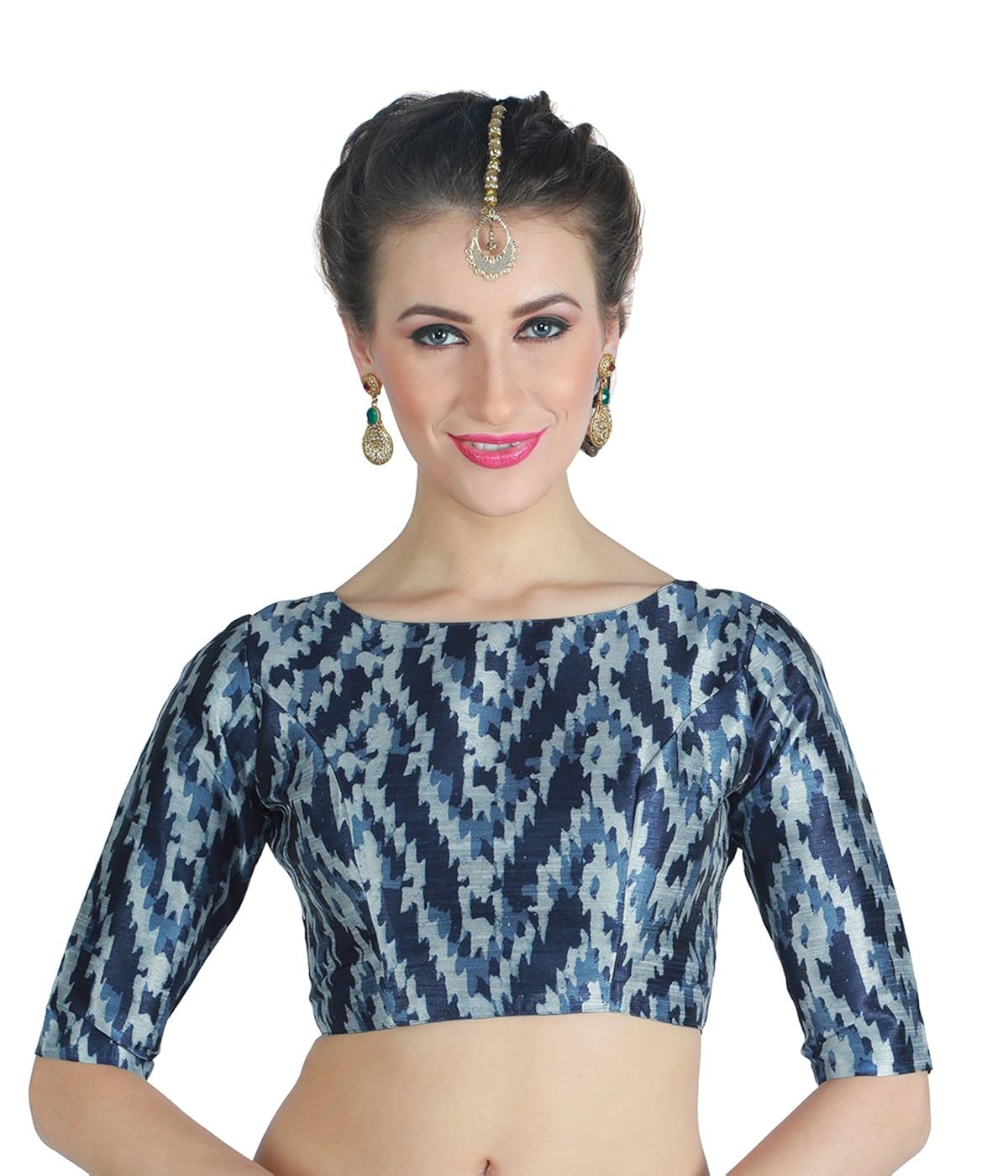 studio shringaar women's i kat print poly raw silk readymade saree blouse.