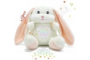 JUHOT Baby Sleep Soother Bedtime Bunny Toy with Cry Sensor, Mom‘s Heartbeat Lullabies White Noise, Starlight Projector, Toddler Crib Sleeping Aid for Infant,Boy Girl Baby Gifts