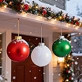 5Pcs Outdoor Christmas Decorations,12 in Large Inflatable Balls for Yards, Lawns, Porches, Gardens, Front Doors or Windows Christmas Decorated (Red Green White Gold Silver 5Pcs)