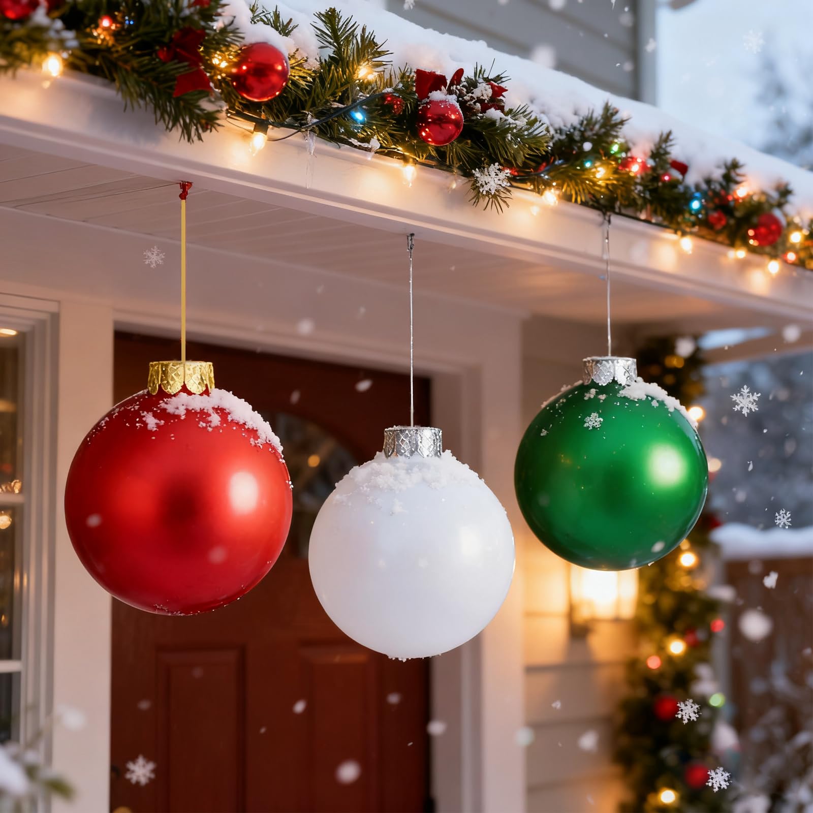 Photo 1 of 12 Inch Inflatable Christmas Balls with Pump Festive Ornaments for Front Door Yard Outdoor Decorations