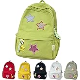 LONGSILVER Star Backpack Kawaii Large Capacity Aesthetic Rucksack Cute Accessories Bag for Woman Light-hearted Mori (Green,Large)