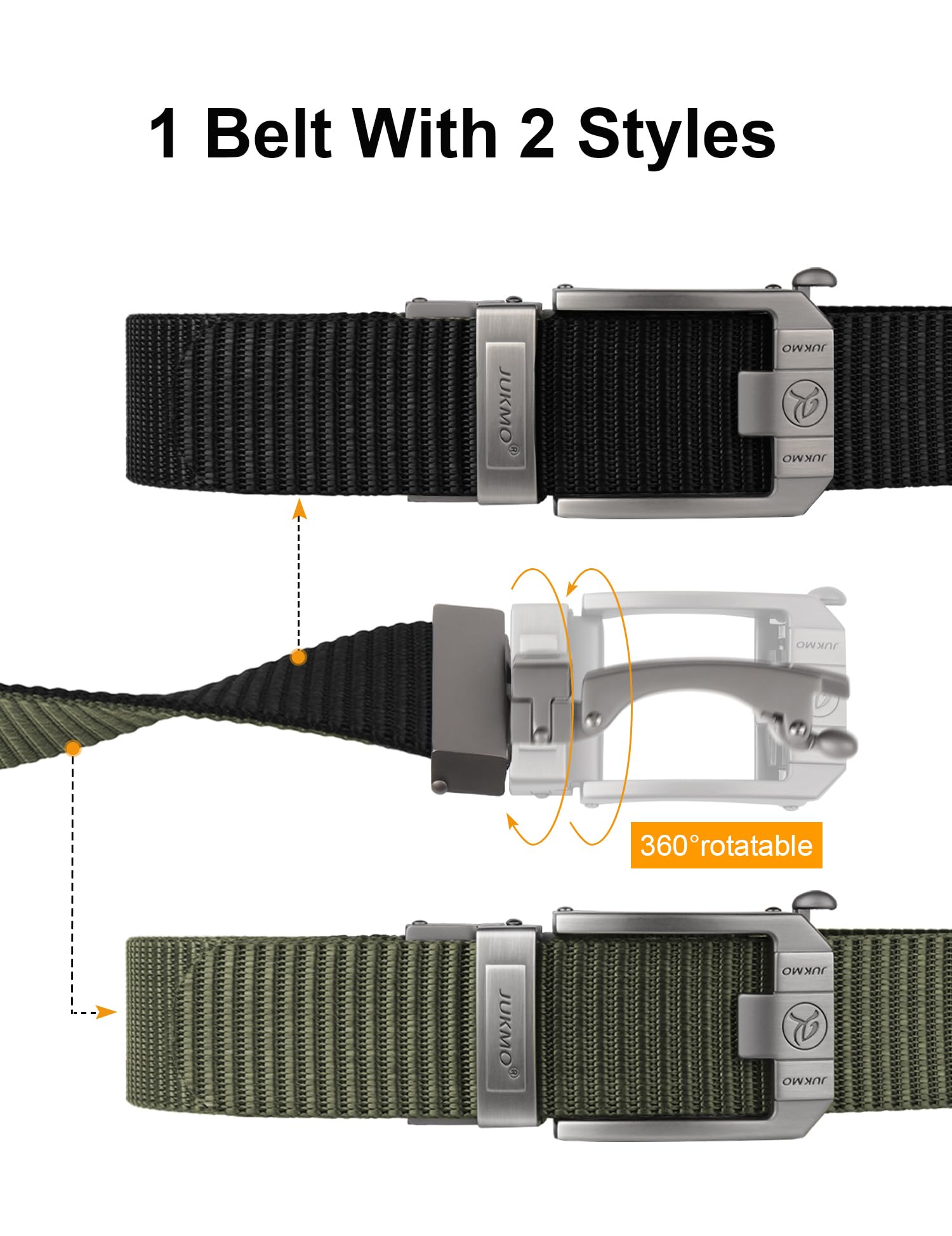JUKMO Men's Reversible Ratchet Belt - 2 Styles in