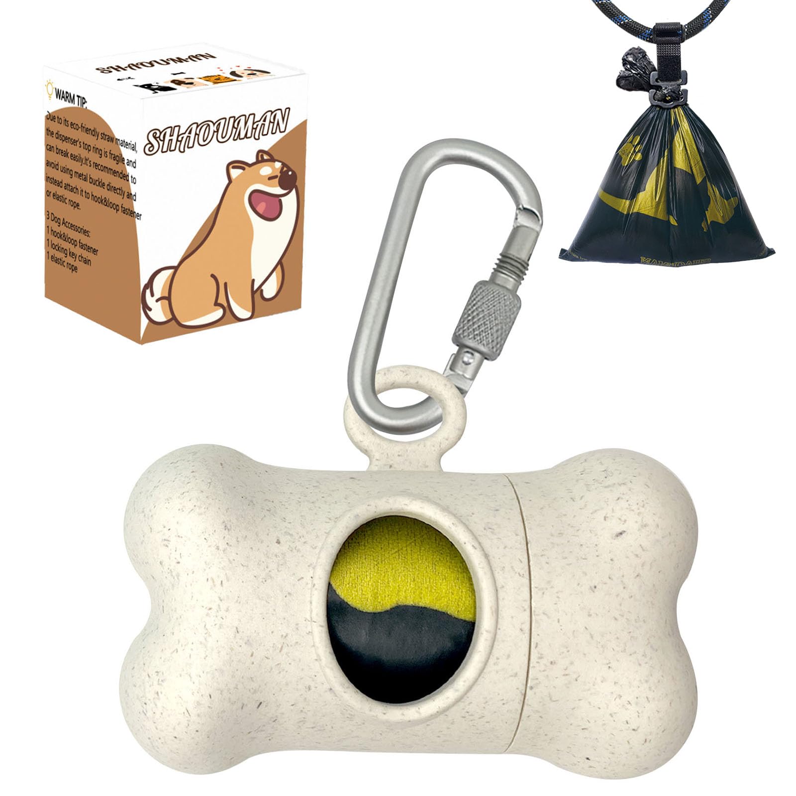 SHAOUMAN Dog Poop Bags Holder Dog Waste Bags Dispenser with Leak-Proof Green Poop Bags and Safty Clip for Leash On The Go for Walking Dogs Outdoor(1 Holder 15 Bags，Beige)