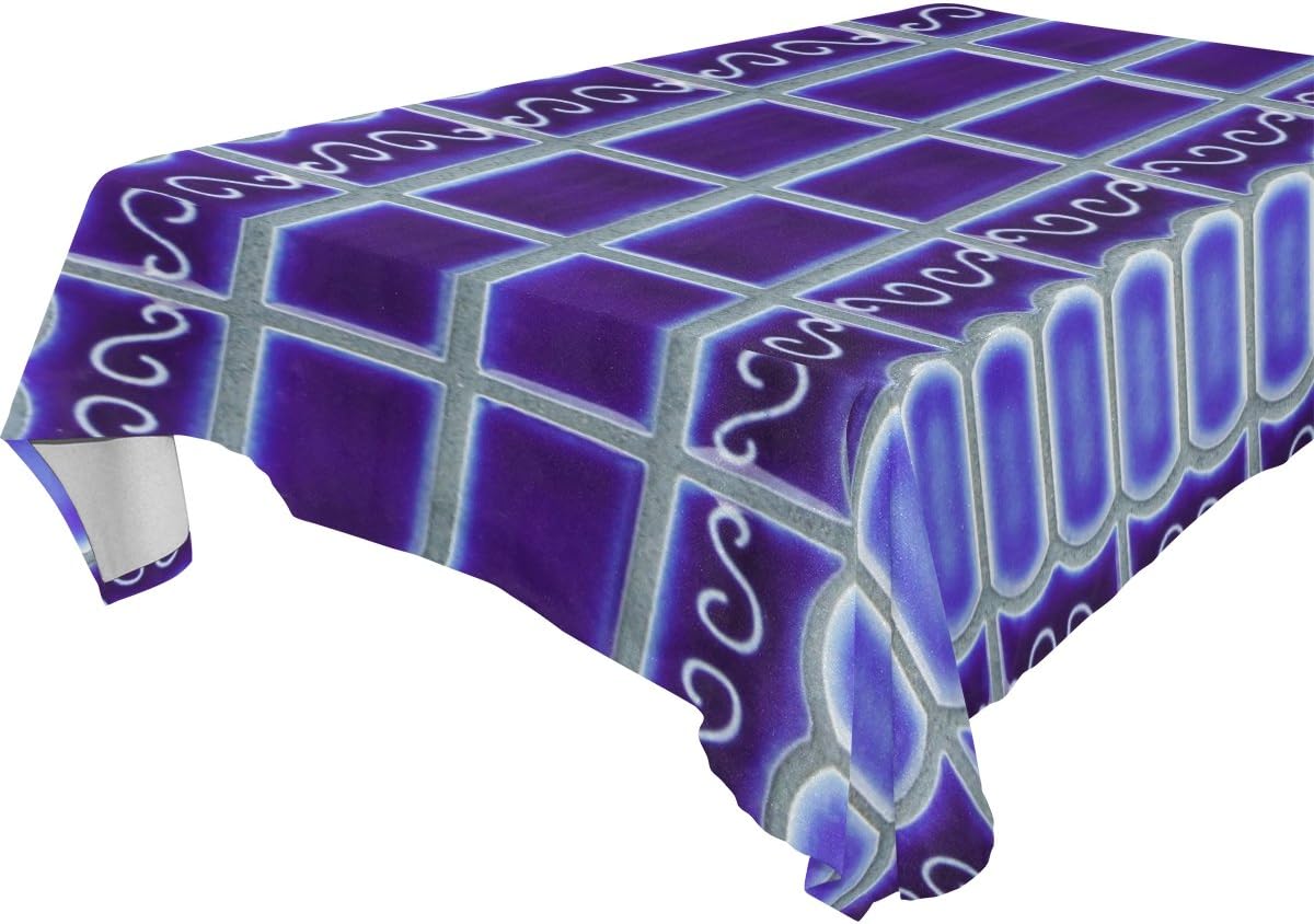 Jennifer Mosaic Tile Cobalt Blue Porcelain Print Tablecloth for diningtable Good