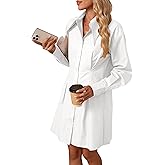 OUKODS Womens Button Down Shirt Dresses Cotton Button Up Tunics Long Sleeve Solid High Low Blouse Waist Up Dress