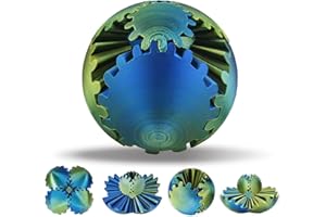SANSGOUP Gear Sphere, 3D Printed Gearsphere - The Steampunk Whirling Wonder Fidget Gear Ball, Gearsphere Cube Fidget Toy for Office and Home, Stress Relief Cool Stuff Toys Gift for 3+ Kids Adult (Gold Blue)
