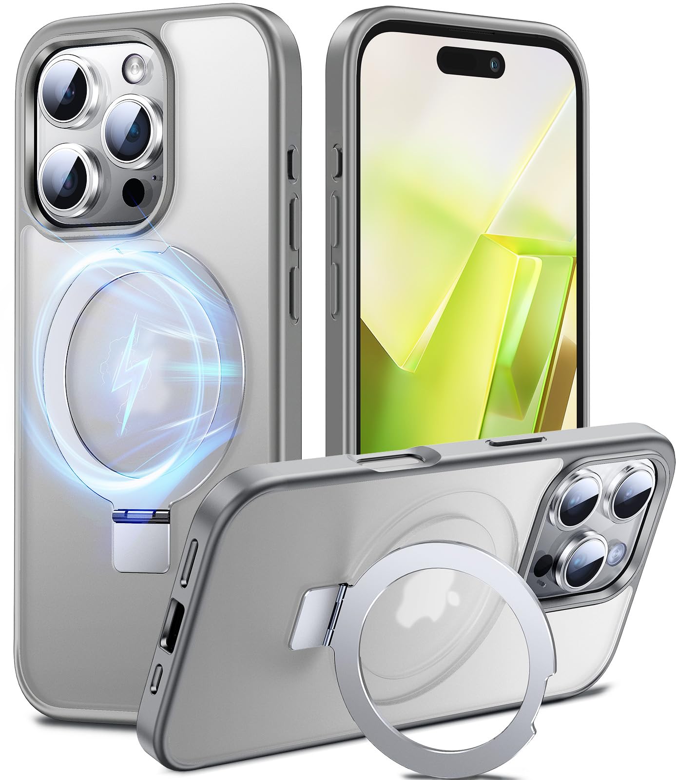 Chicfun 3-in-1 [Magnetic+KickStand+Ring Holder] Compatible with MagSafe, for iPhone 16 Pro Case with Stand Military Shockproof Protective Magnetic.for iPhone 16Pro Case,Grey