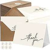 Gueevin 200 Pcs Thank You Cards with Kraft Envelopes and Stickers Bulk, 3.5 x 5 Inch Classy Blank Thank You Notes for Wedding, Business, Graduation, Baby Shower, Bridal Shower, Funeral(Cream)
