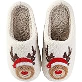 Christmas Slippers For Women Men Indoor Soft Warm Cotton Bedroom Reindeer Slippers House Memory Foam Slippers Cozy Fluffy Fall Winter Home Slippers