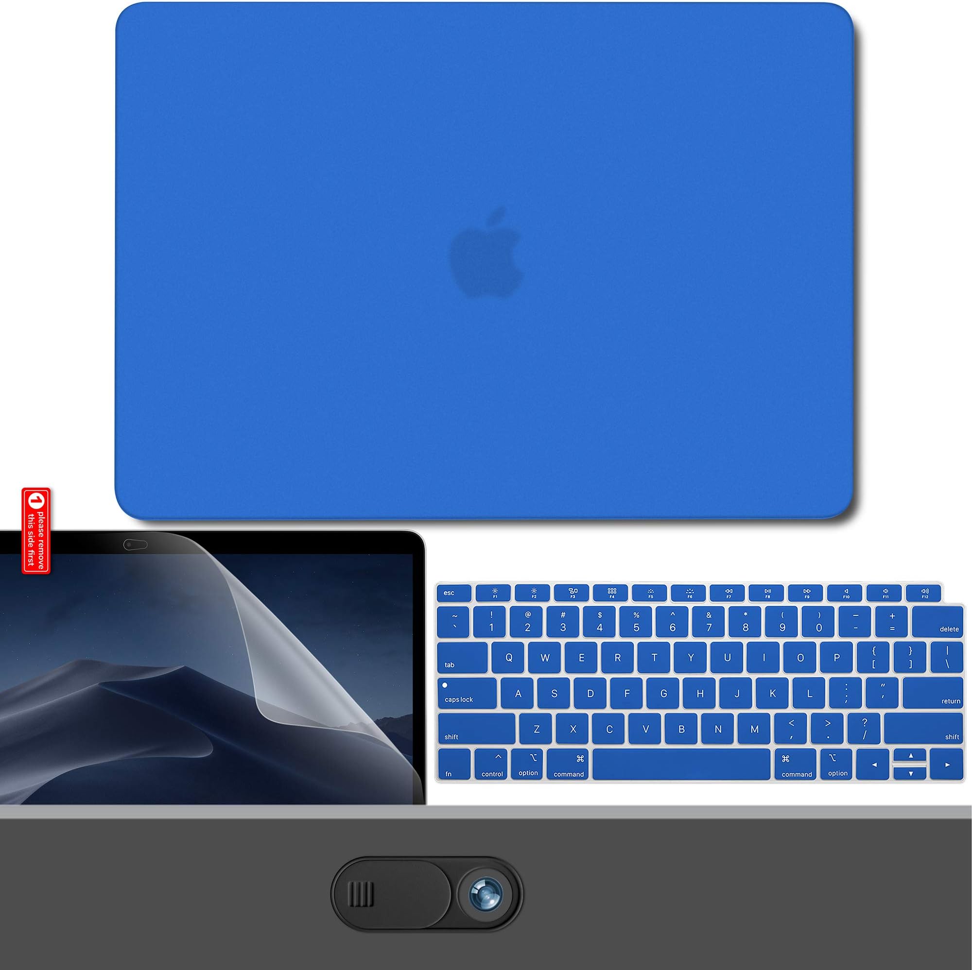 GMYLE MacBook Air 13 Inch Case 2018 Release A1932 with Touch ID Retina Display Bundle, Smooth Plastic Hard Shell, Privacy Webcam Cover Slide, Screen Protector and Keyboard Cover Set - Cobalt Blue