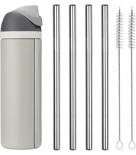 NiHome 8PCS Stainless Steel Straws For Owala FreeSip Bottles - 4 Lengths Fit 16oz To 40oz, Includes Brush & Storage Bag (Silver)