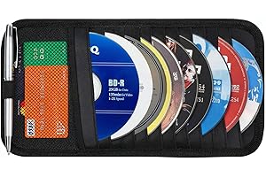 Car CD Case Holder, Sun Visor Organizer, 12 DVD Sleeve Storage Case for Car Storage with Mesh Pocket, Pen Holder and Elastic 