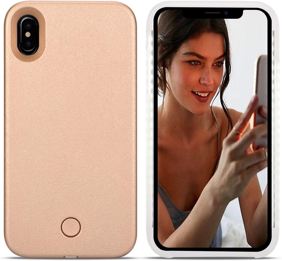 Avkkey iPhone XR Led Case iPhone XR Selfie Light iPhone Case Great for a Bright Selfie and Facetime Illuminated Light Up Case Cover for iPhone XR 6.1''- Rose Gold