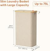 Lifewit 75L Slim Laundry Basket with Lid Beige Narrow Foldable with Bag view 3