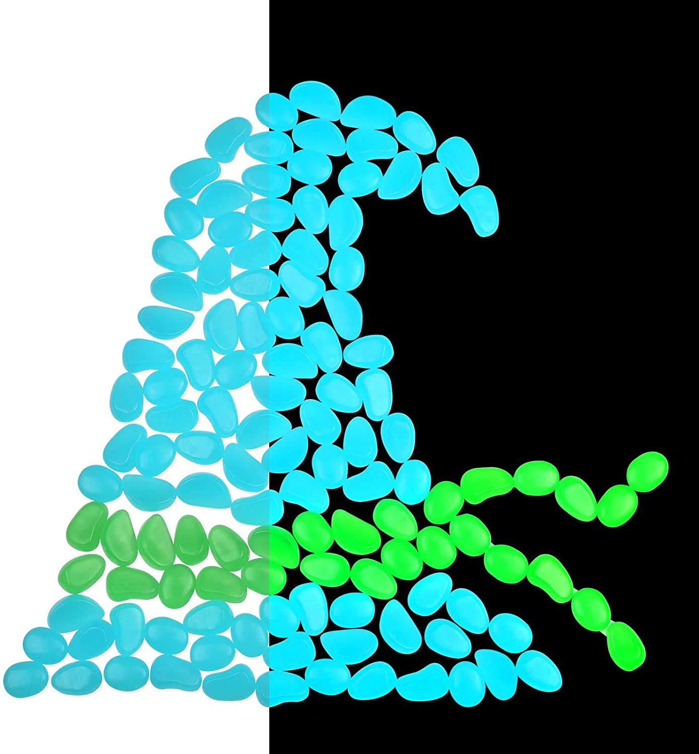 ZoomSky 200pcs Glowing Pebbles, Blue & Green Glow in the Dark Stones Rocks Luminous Cobblestones Gravel Decoration for Garden Pathway Yard Aquarium Fish Tank