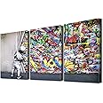 3 Piece Banksy Wall Art Graffiti Wall Art Graffiti Canvas Wall Art Pop Art Wall Decor Behind the Curtain Colorful Wall Decor Graffiti Art Graffiti Decor Street Art for Room Decor (12''Wx16''Hx3PCS)