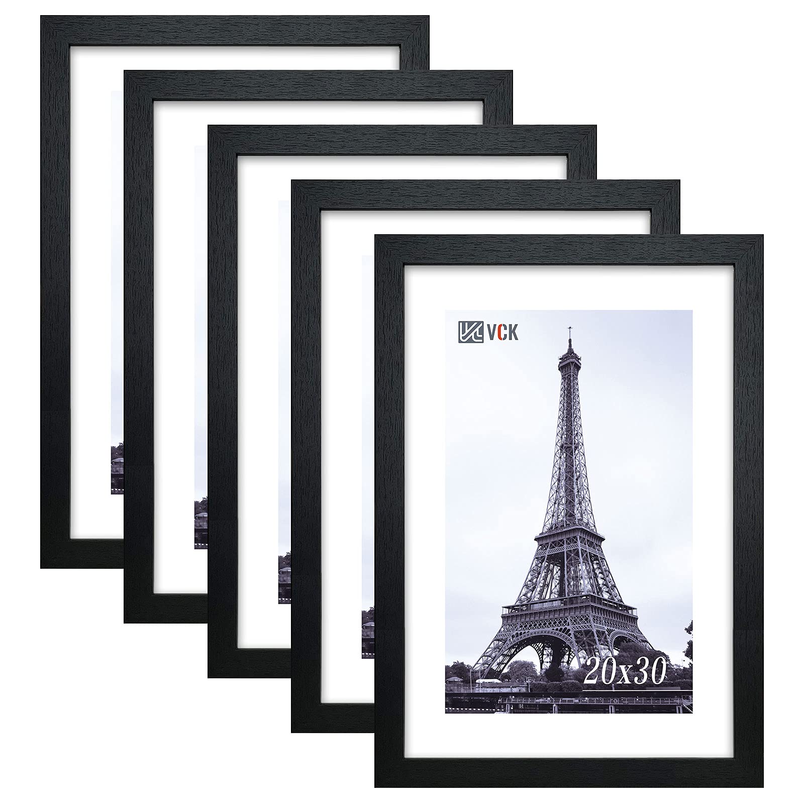 VCK 20x30 Inch Black Poster Frame Wooden with Plexiglass Wall Hanging Picture Frame for Poster Artwork Certificate Included 5 Pack Image