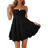 HVEPUO Women Spaghetti Strap Sleeveless Smock Cami Mini Dress Summer Vacation Flowy Boho A Line Swing Short Dresses for Women