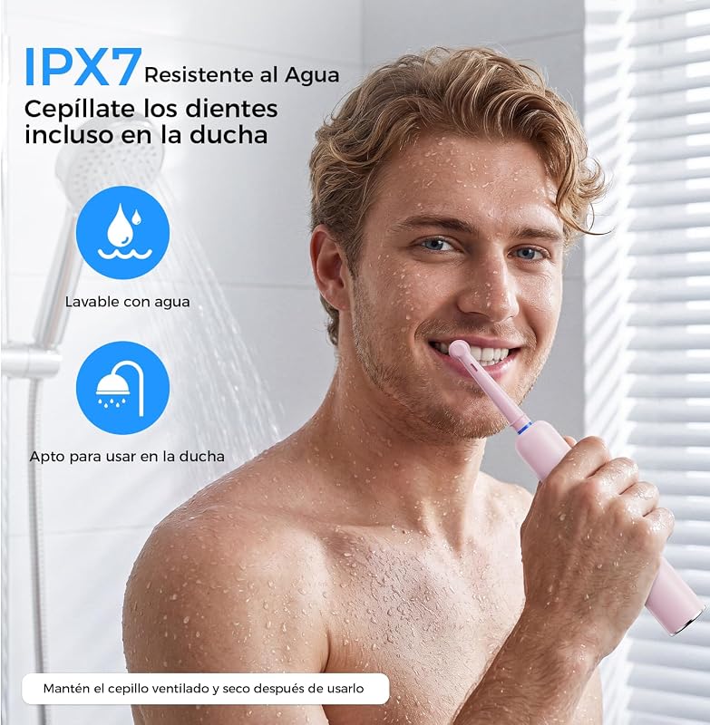 Cepillo de Dientes Eléctrico de Rotación para Adultos Niños, Rosa
