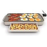 bella 10"x20" Ceramic Griddle with Warming Tray, 1500W Non-Toxic, Oatmilk