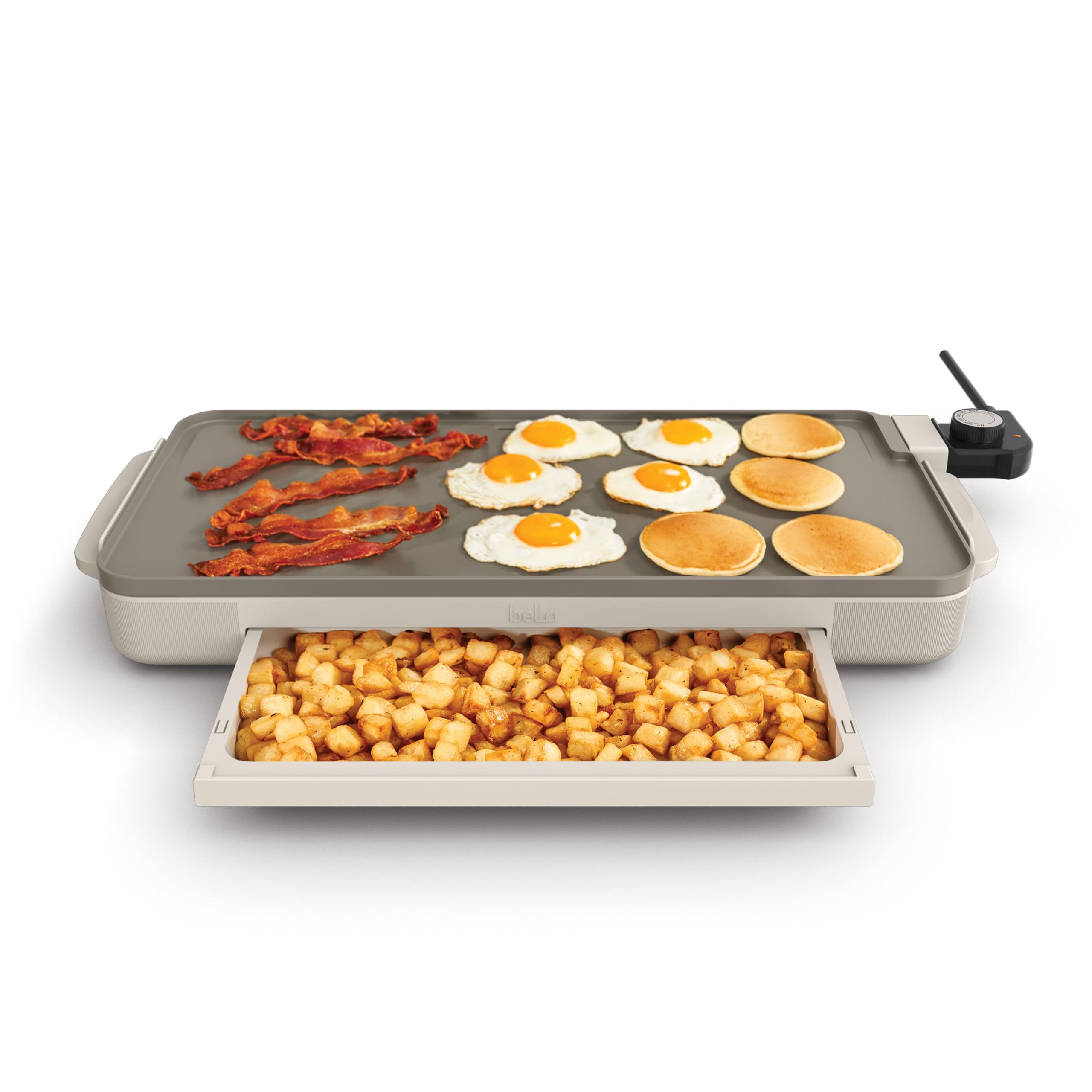 Photo 1 of bella 10" x 20" Electric Griddle with Warming Tray, EverGood™ Ceramic Nonstick Coating & Removable Temperature Probe, Dishwasher-Safe Drip Tray & Cool Touch Handles, 1500 Watt, Oatmilk
