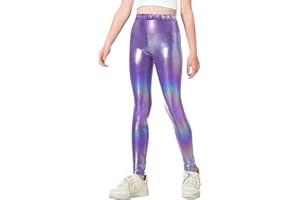 Gnainach Girls Metallic Leggings Stretch Comfort Shiny Mystique Dance Pants for Toddler Kids Teen Yoga Party Workout