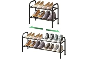 kiplant 2-Tier Shoe Rack for Closet, Expandable Metal Shoe Organizer, Adjustable Shoe Shelf Storage Organizer, Standing Shoe Rack for Entryway Closet Doorway