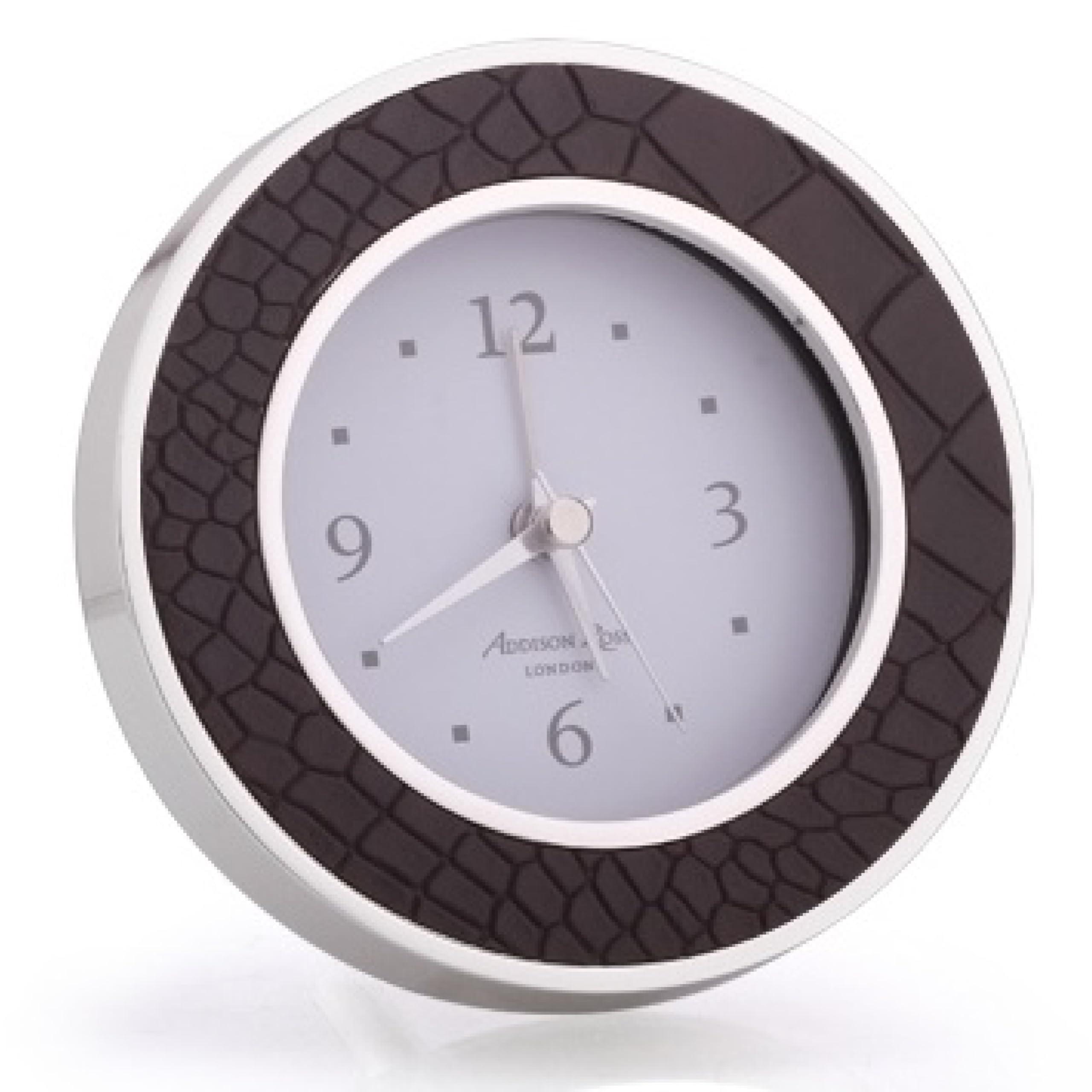 Addison Ross Battery Alarm Clock – Silent Sweep – Compact & Stylish – Alarm Clock Bedside – Velvet-Backed Design/Home & Office Decor – Choc Faux & Croc