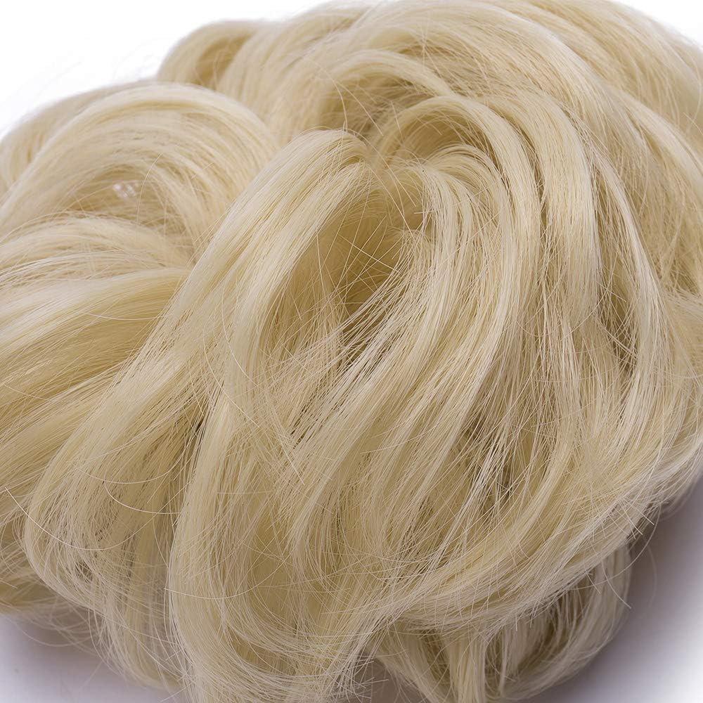 Silk-co Updo Hairpiece Scrunchy Scrunchie Hair Bun 35g Ribbon Ponytail Extensions Wavy Curly Messy Donut Chignons Hair Piece Bleach Blond - Image 5