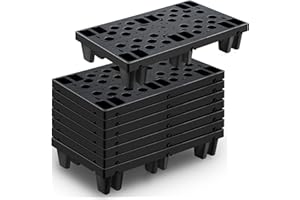 TMINEL 8pcs Black Plastic Pallets for Basement Storage Nestable Moisture Proof Floor Pallet for Sale Lightweight Plastic Pallet with Breathable Grids for Warehouse Shop Restaurant Supermarket Garage