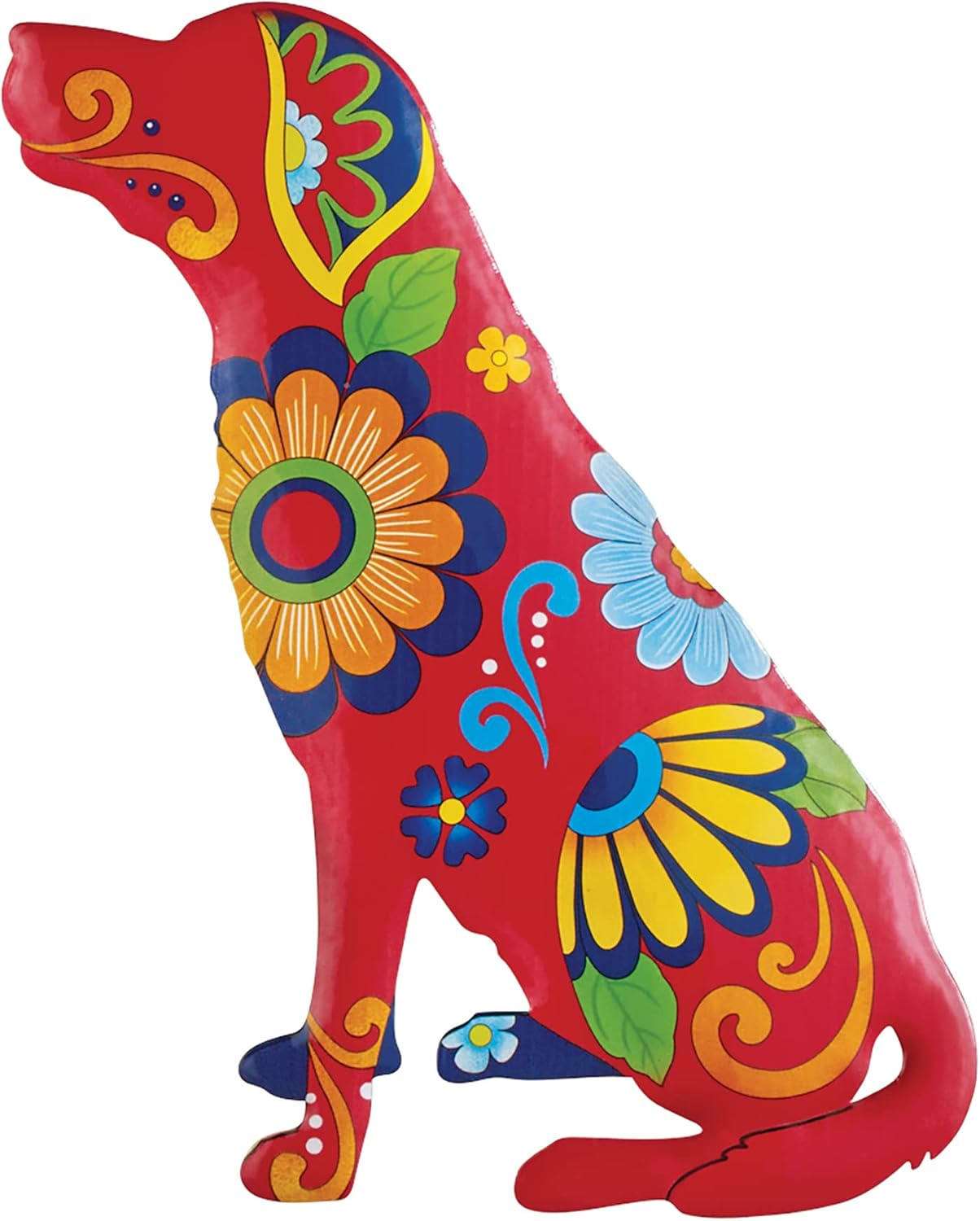 Plaques & Wall Art - Collections Etc Colorful Metal Floral Dog Outdoor Wall Art