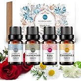 Essential Oils Set - Top 4 for Diffusers, Candle Making Scents, Fragrance, Aromatherapy, Gifts - Rose, Jasmine, Sandalwood, Chamomile (10mL)