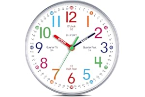 DAXSMY Wall Clock for Kids Learning to Tell Time Easily Kids Teaching Clock Silent Non Ticking Battery Operated Colorful Teaching Time Clock Decorative for Kids Room Classroom School (8 Inch)