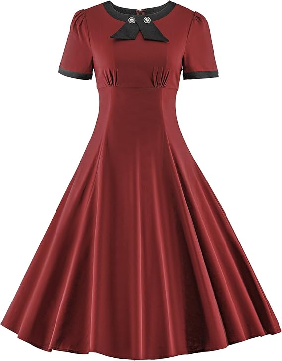 Amazon Hongyuting コットン純色セクシー レトロワンピース ドレス 1950年代欧風 長ワンピース レディースドレス 二次会 結婚式 お呼ばれ 発表会 パーティードレス 通販