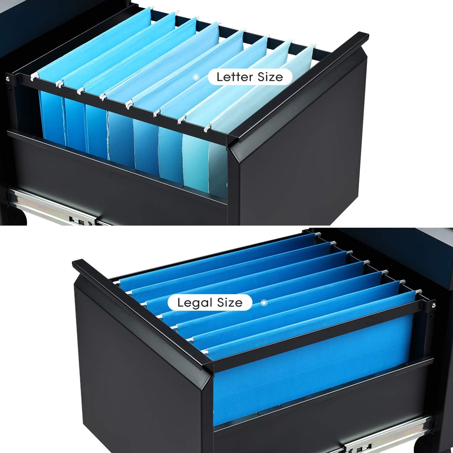 DEVAISE 3 Drawer Locking Mobile File Cabinet for Home Office, Fully Assembled Except Casters, Letter/Legal Size, Black : Office Products