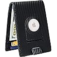 Hayvenhurst AirTag Wallet - Minimalist Slim Front Pocket Wallet - Genuine Leather Cash & Credit Card - Bifold Wallet for AirTag GPS Tracker (Black)