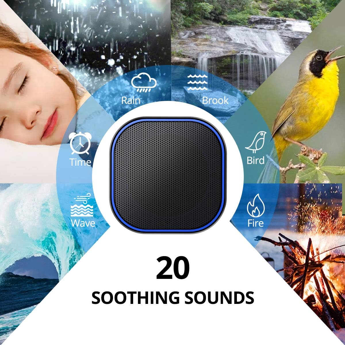 Magicteam Sound Machines White Noise Machine with 20 Non Looping Natural Soothing Sounds and Memory Function 32 Levels of Volume Powered by AC or USB and Sleep Sound Timer Therapy for Baby Kids Adults: Health & Personal Care