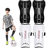 2 Pairs Soccer Shin Guards for Toddler Kids Youth, Soccer Shin Pads with Adjustable Double Strap for 3-14 Years Teens Lightweight Calf Protective Gear for Football Soccer