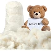 Wesnoy 500g/1.1lb Cotton Stuffing for Stuffed Animals, Pillows，Craft Toy | Natural Cotton Fiber Batting, Soft and Skin-safe, White, Ideal for Toys, Stuffed Animals, Pillow, Cushion, Dolls, DIY Cloud