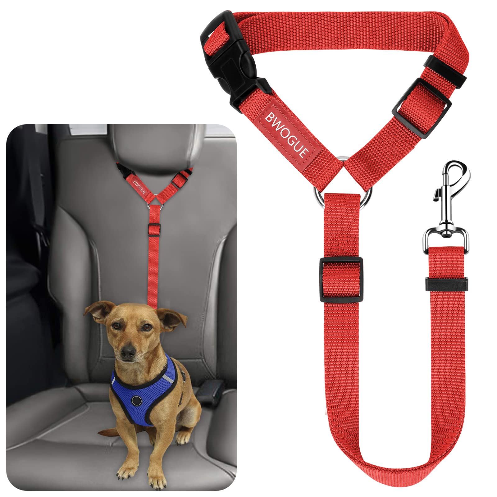 BWOGUE Pet Dog Cat Seat Belts, Car Headrest Restraint Adjustable Safety Leads Vehicle Seatbelt Harness (1 Pack)